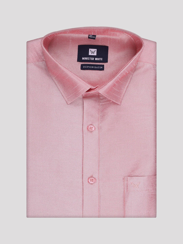 Mens Light Pink Dupion Satin Shirt with Matching Border Flexi Dhoti Combo Gora Flexi