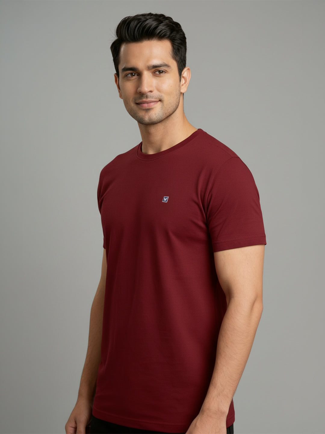 Men's Wine Regular Fit Round Neck T-Shirt Crisper