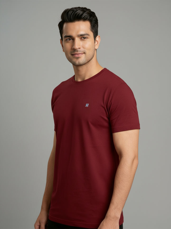 Men's Wine Regular Fit Round Neck T-Shirt Crisper