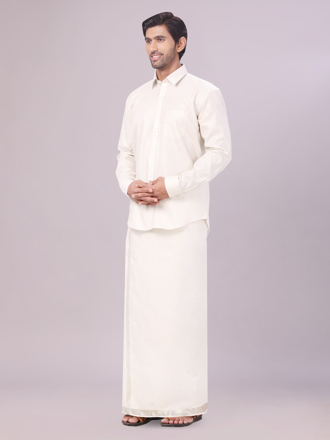Men's Tissue Water Color Dhoti Shirt Wedding Combo Maverick side pose