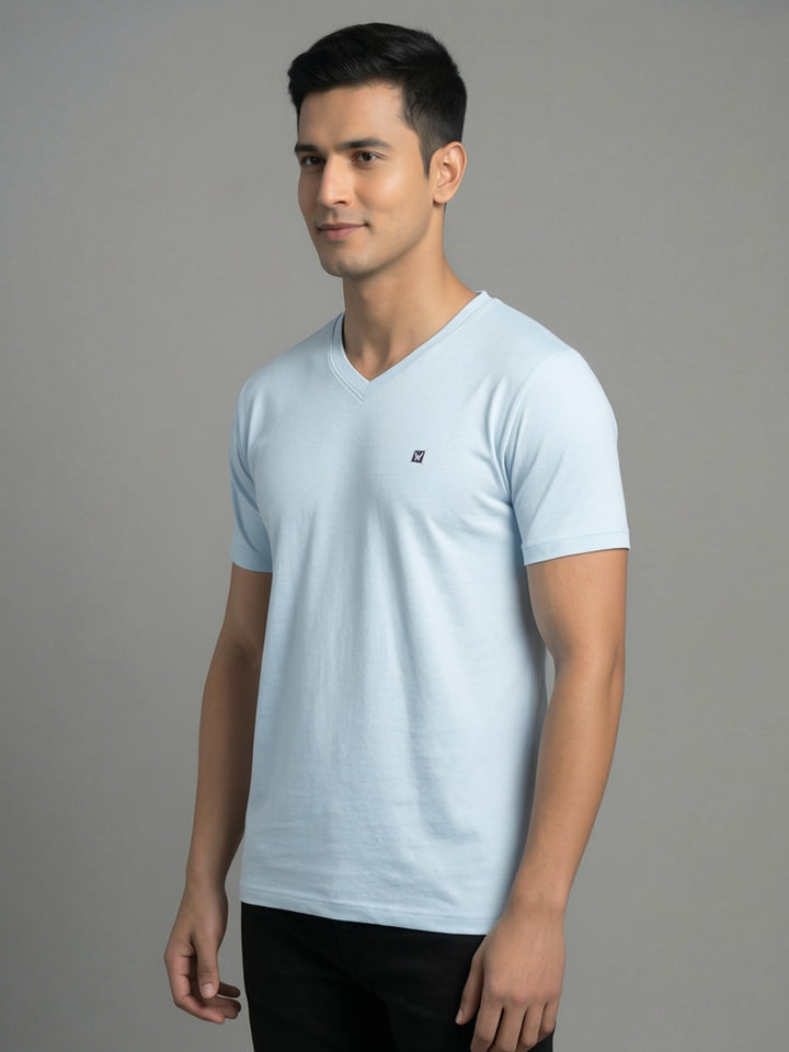 Men's White Regular Fit V-Neck T-Shirt Caliber