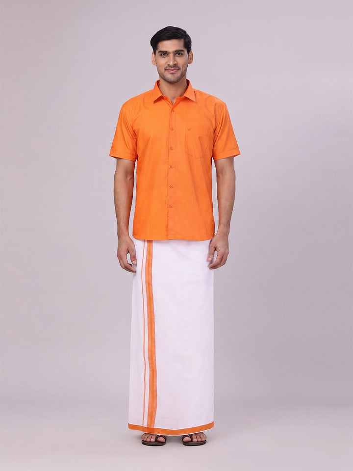 Mens Cotton Orange Matching Shirt and Dhoti Combo Luster