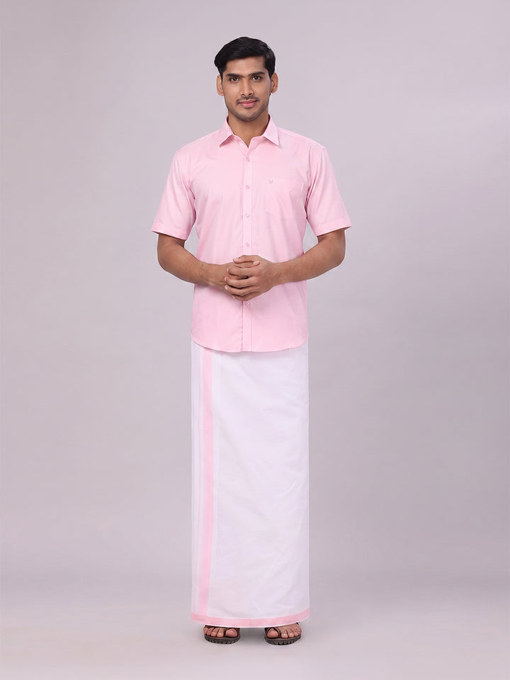 Mens Cotton Pink Matching Shirt and Dhoti Combo Luster