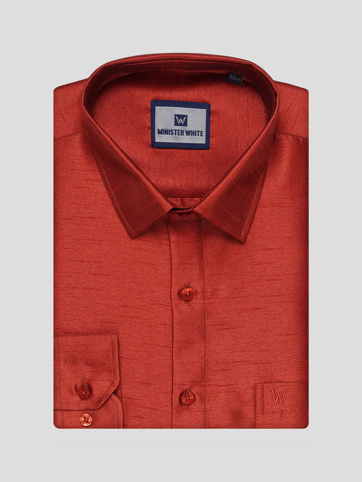 Mens Red Dupion Satin Shirt with Matching Border Dhoti Combo Gora