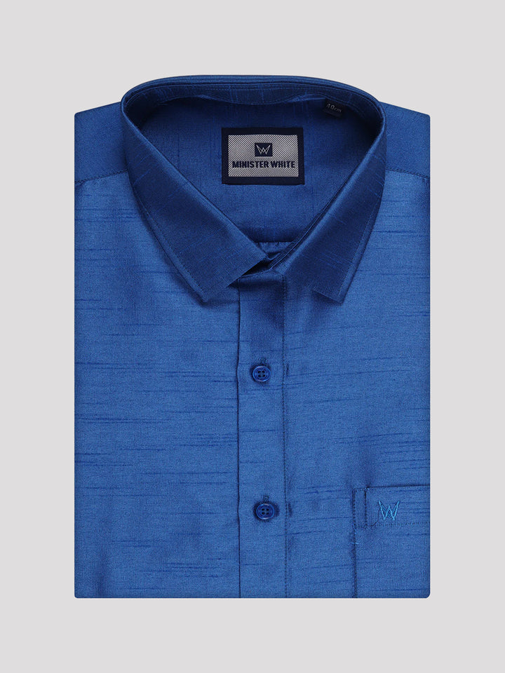 Mens Blue Dupion Satin Color Shirt with Matching Border Dhoti Combo Gora