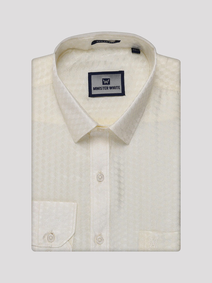 Mens Art Silk Cream Full Sleeves Shirt with 4" Copper Jari Border Dhoti Combo Nautica