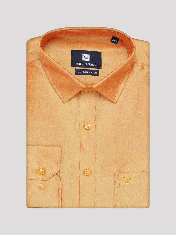 Mens Golden Yellow Dupion Satin Color Shirt with Matching Border Dhoti Combo Gora