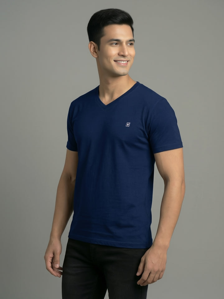 Men's Navy Regular Fit V-Neck T-Shirt Caliber