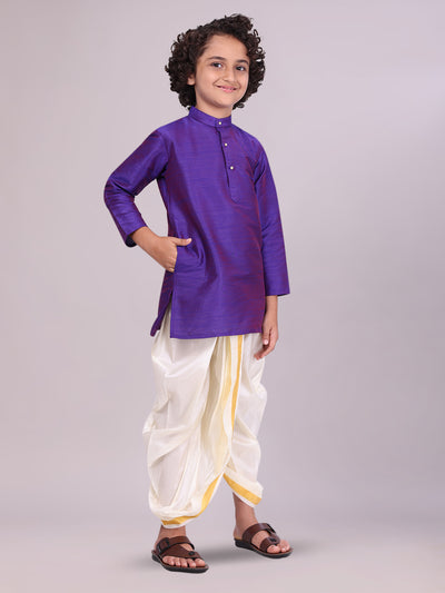 Boys Violet Colour Kurtha with Gold Jari Panchakacham Combo Chitrang