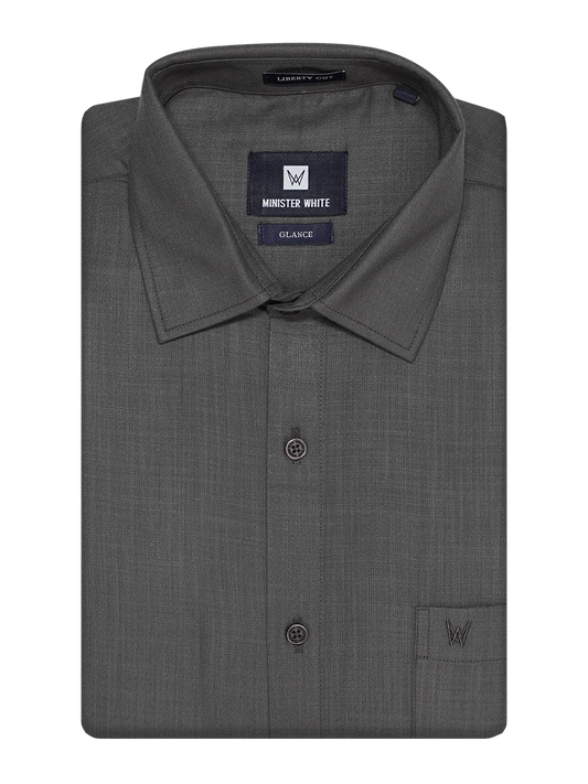 Mens Cotton Charcoal Colour Regular Fit Shirt Glance by Minister White