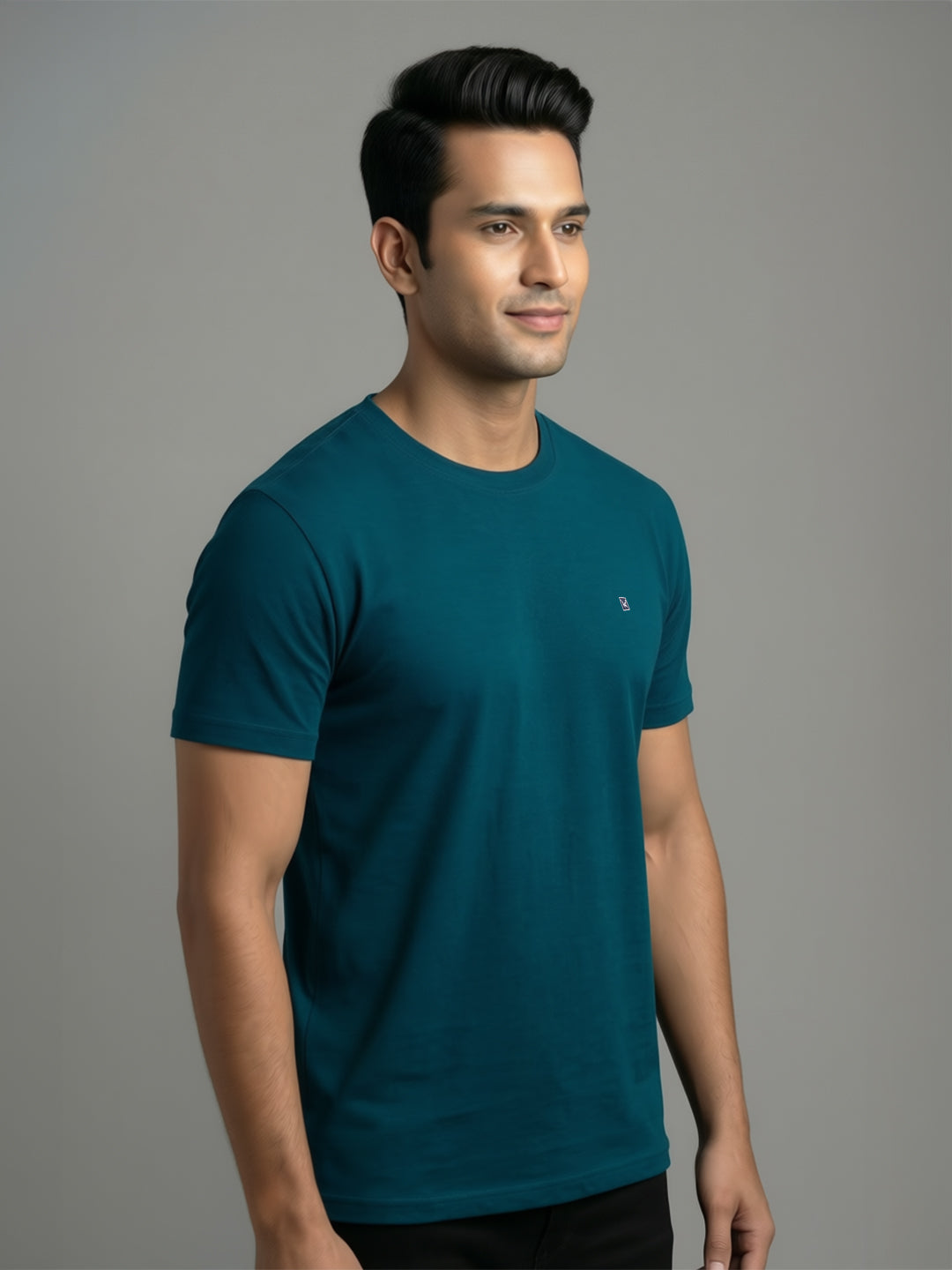 Men's Teal Regular Fit Round Neck T-Shirt Crisper