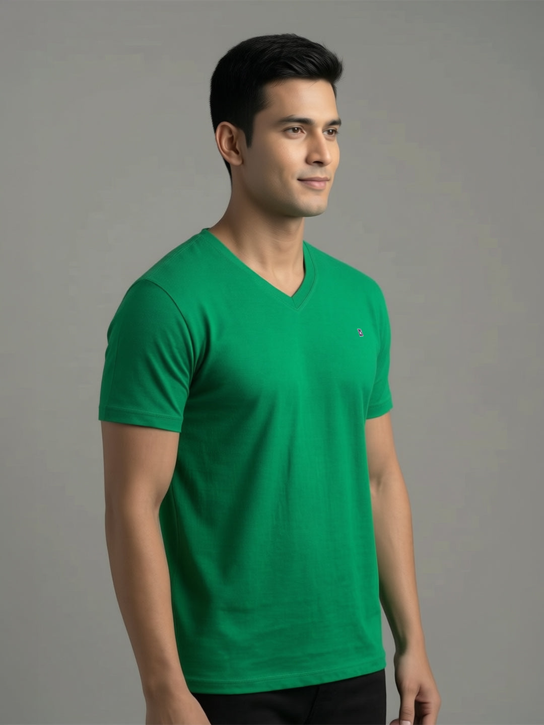 Men's Pista Green Regular Fit V-Neck T-Shirt Caliber