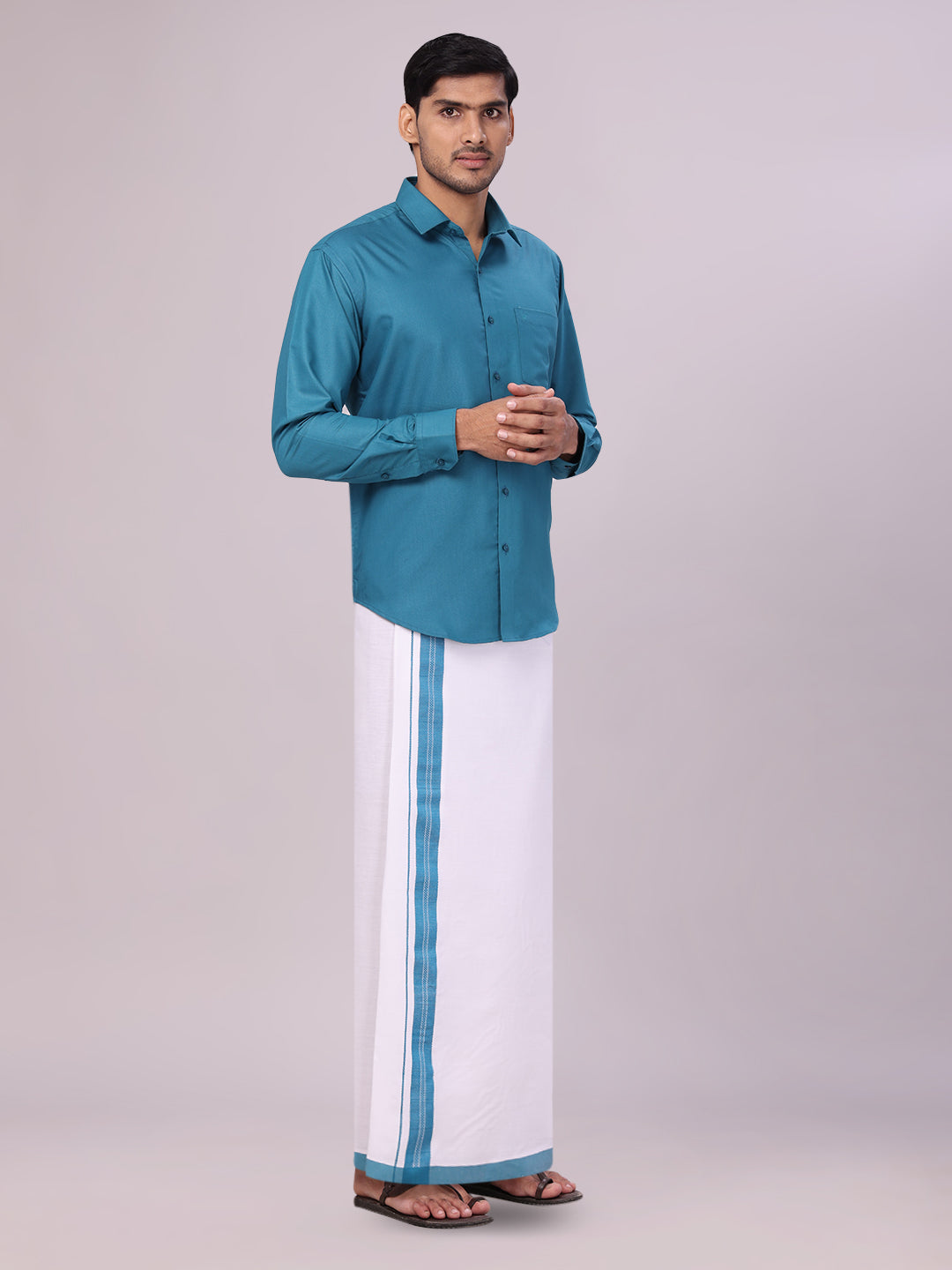 Mens Cotton Green Matching Shirt and Dhoti Combo Luster