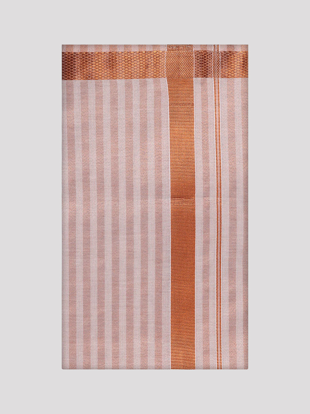 Men's Tissue Stripes Copper Jari Border Dhoti Wedding Finely