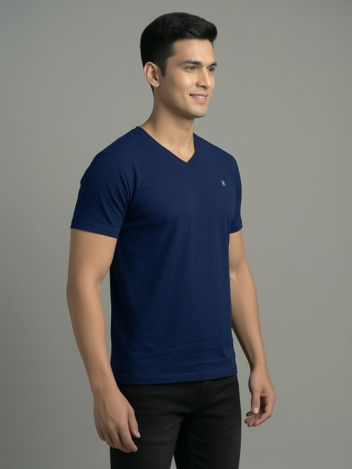 Men's Navy Regular Fit V-Neck T-Shirt Caliber