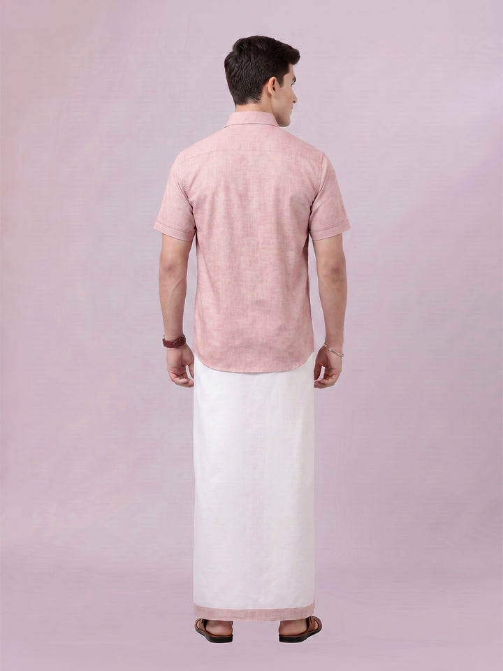 Men's Rose Color Digital Printed Shirt with Matching Printed Border Dhoti Combo Varnam