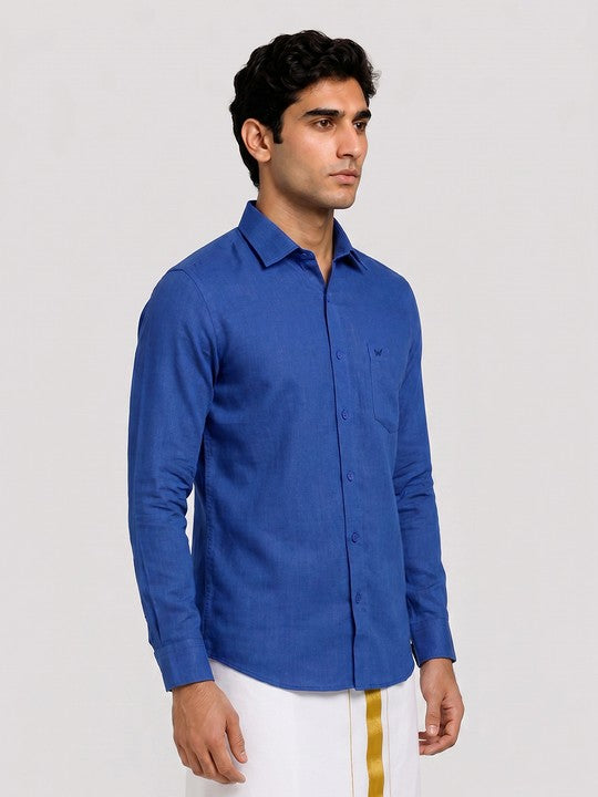 Mens Cotton Blue Colour Regular Fit Shirt Glance