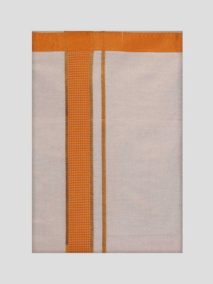 Men's Cotton Orange Tissue Matching Border Dhoti Wedding Kandala