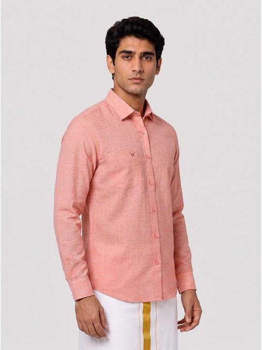 Mens Cotton Coral Colour Regular Fit Shirt Diamond