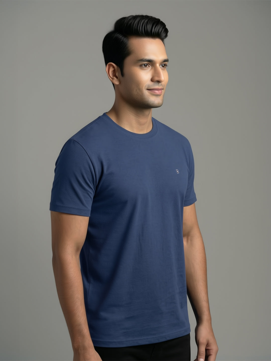 Men's Navy Mix Regular Fit Round Neck T-Shirt Crisper