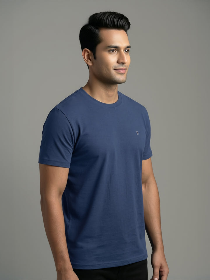 Men's Navy Mix Regular Fit Round Neck T-Shirt Crisper