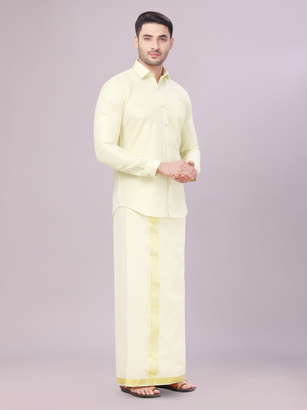 Mens Brass Tissue Jacquard Shirt with Matching Dhoti Combo Zeebra