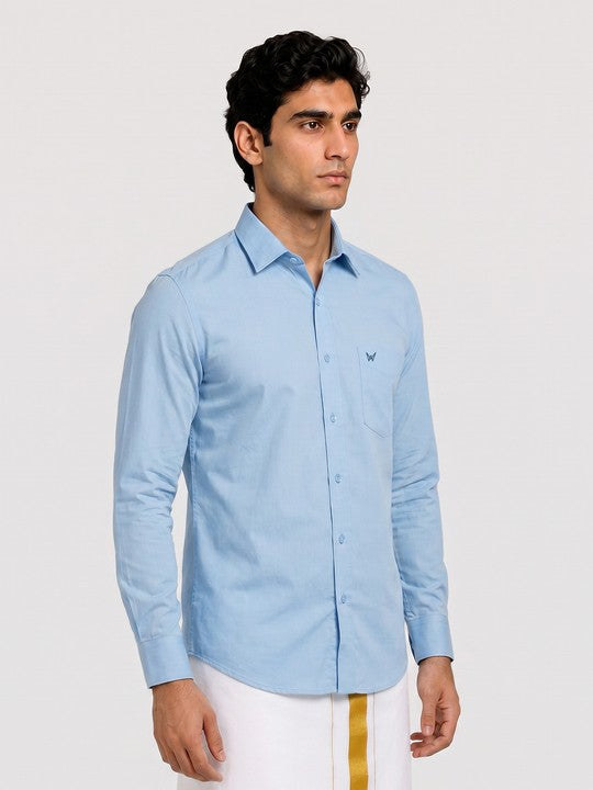 Mens Cotton Regular Fit Sky Blue Colour Shirt Divine Touch