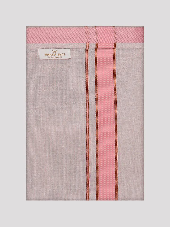 Men's Cotton Pink Shirt with Tissue Matching Border Flexi Dhoti Wedding Combo Kandala