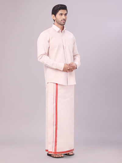 Men's Tissue Maroon Colour Dhoti Shirt Wedding Combo Maverick side pose