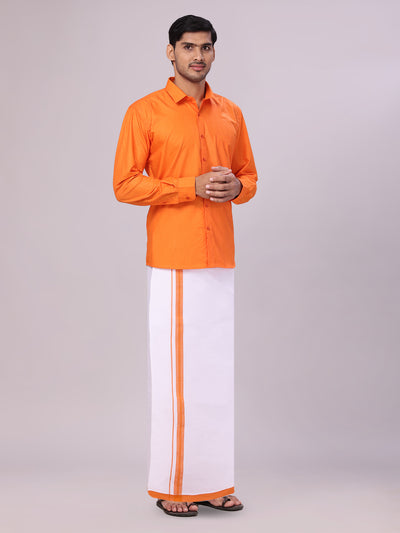 Mens Cotton Orange Matching Shirt and Dhoti Combo Luster