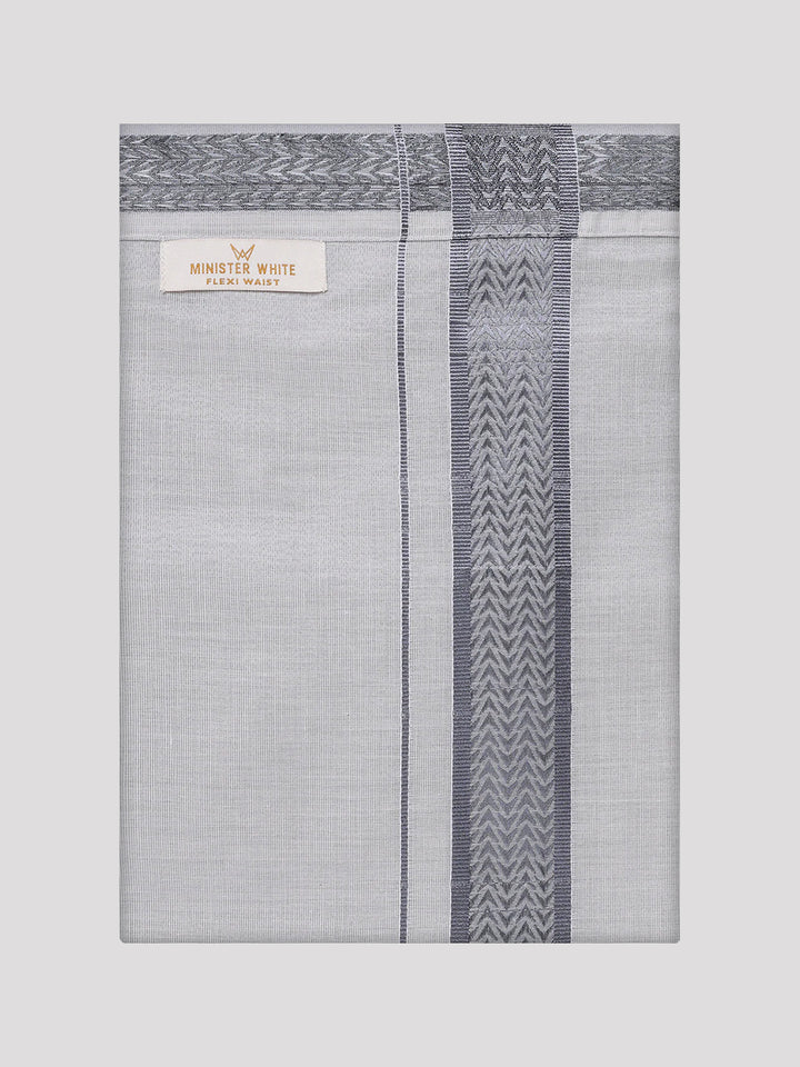 Mens Tissue Grey Shirt with Jacquard Fancy Border Flexi Dhoti Wedding Combo Nios