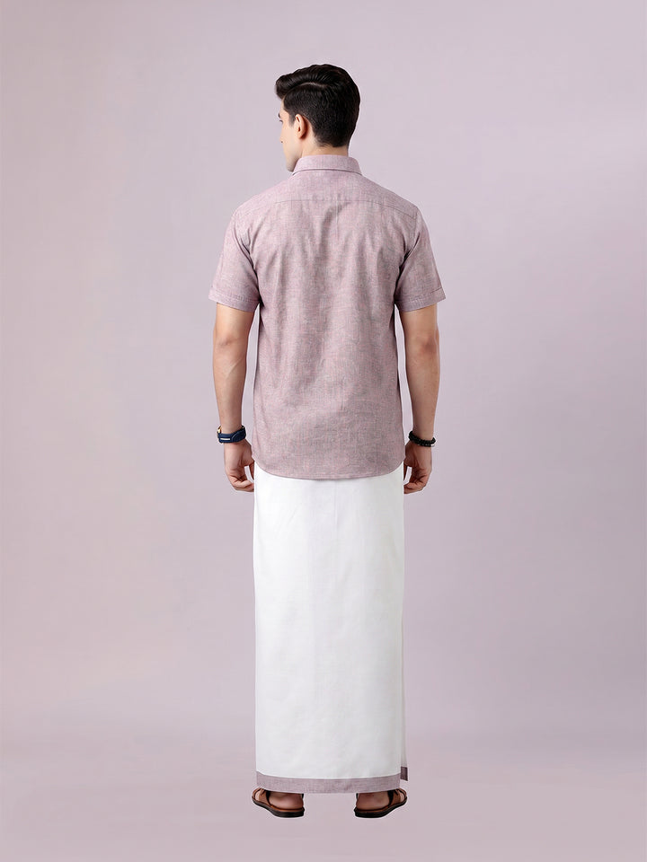 Men's Mauve Color Digital Printed Shirt with Matching Printed Border Dhoti Combo Varnam