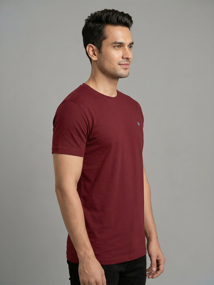 Men's Wine Regular Fit Round Neck T-Shirt Crisper