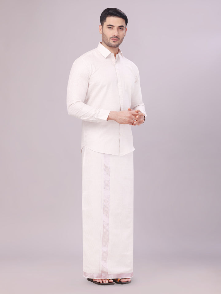Mens Light Rose Colour Jacquard Shirt with Matching Flexi Dhoti Combo Zeebra