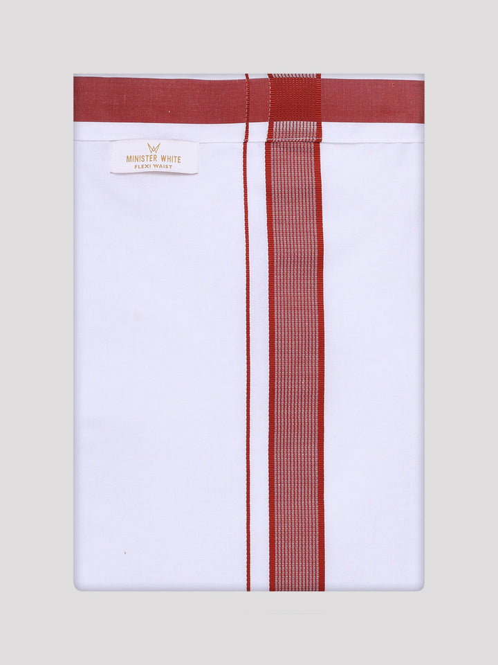Men's Brick Red Dupion Satin Color Shirt with Matching Border Flexi Dhoti Combo Gora Flexi