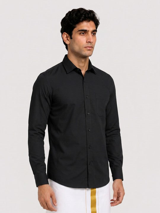 Mens Cotton Regular Fit Black Colour Shirt Saranam