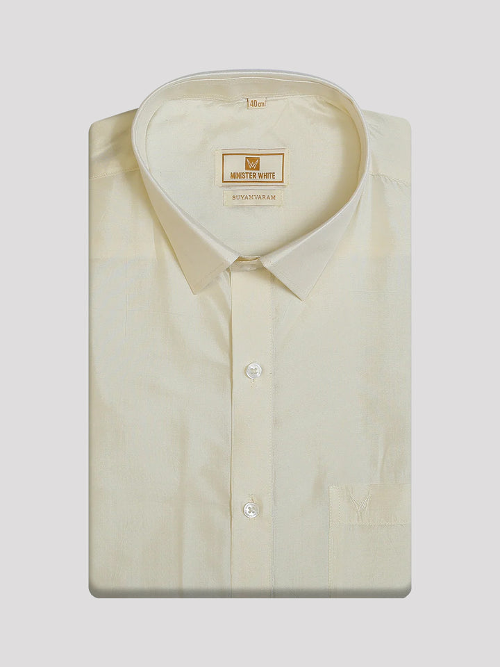 Men's Pure Silk Wedding Cream Shirt, Dhoti, Nerial with Belt Combo - Nesam 50K