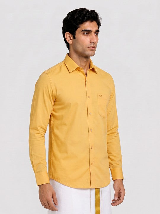 Mens Cotton Regular Fit Yellow Colour Shirt Divine Touch