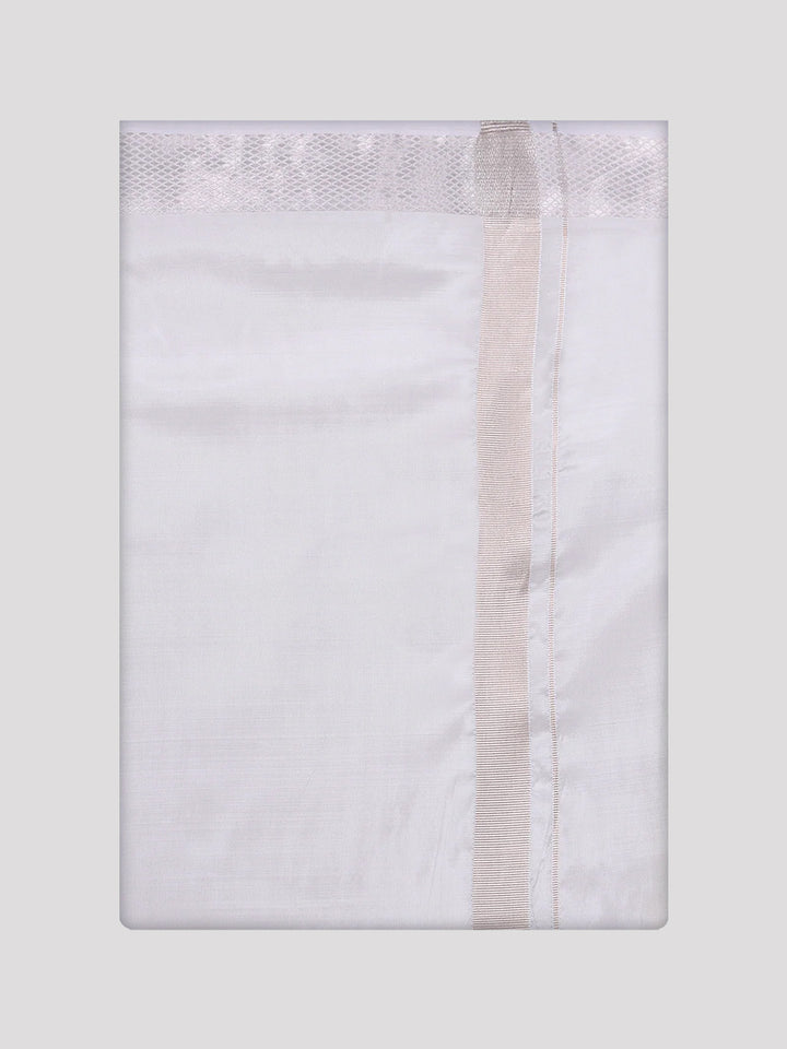 Men's Art Silk Off White Full Sleeves Shirt with Silver Jari Border Dhoti Combo Finesse