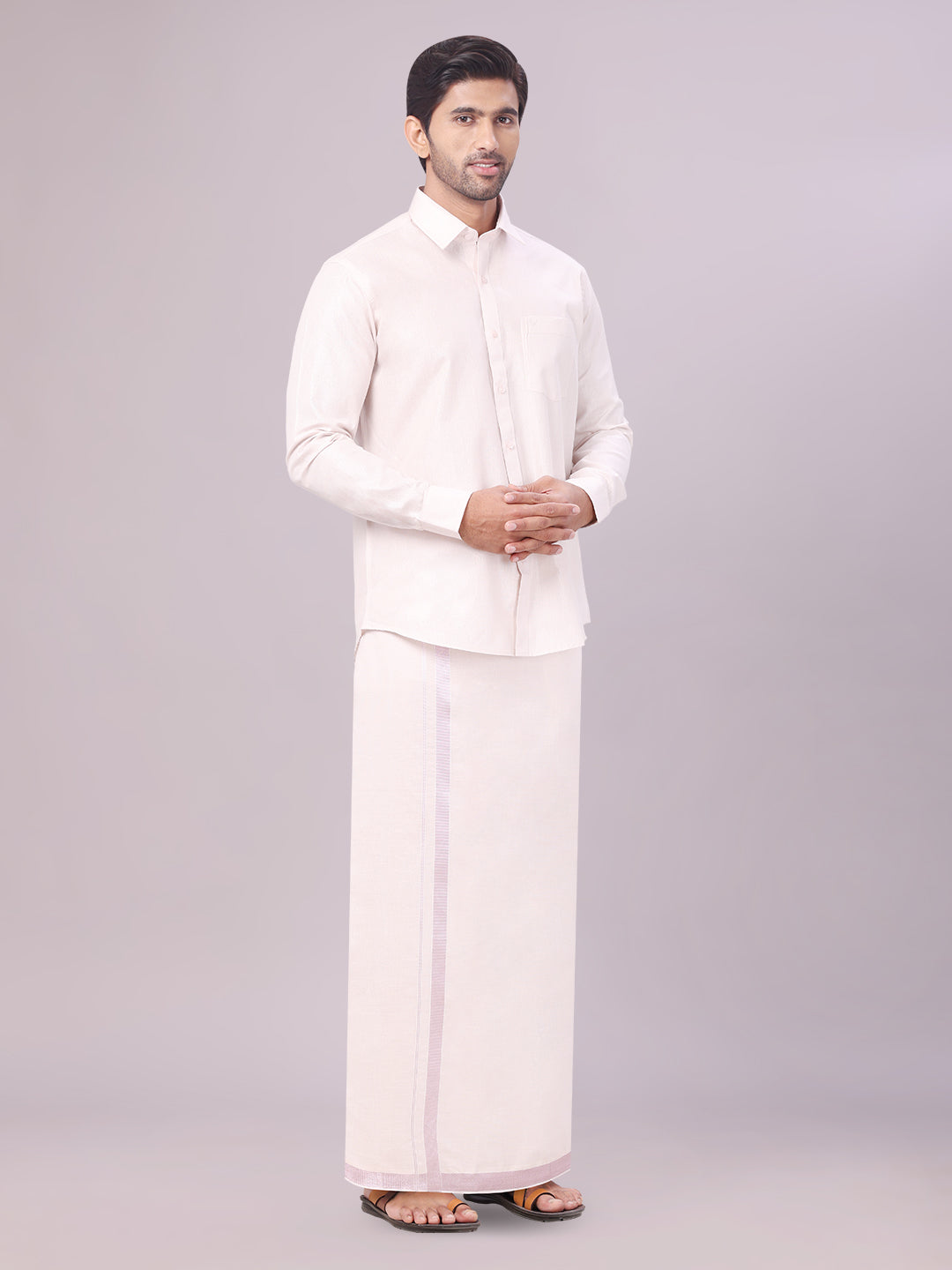 Mens Tissue Light Rose Colour Dhoti Shirt Wedding Combo Maverick