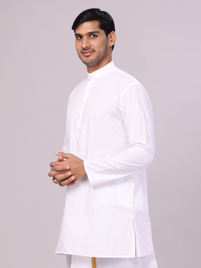 Men's Chines Collar Regular Fit White Full Sleeves Kurta Crazy side pose