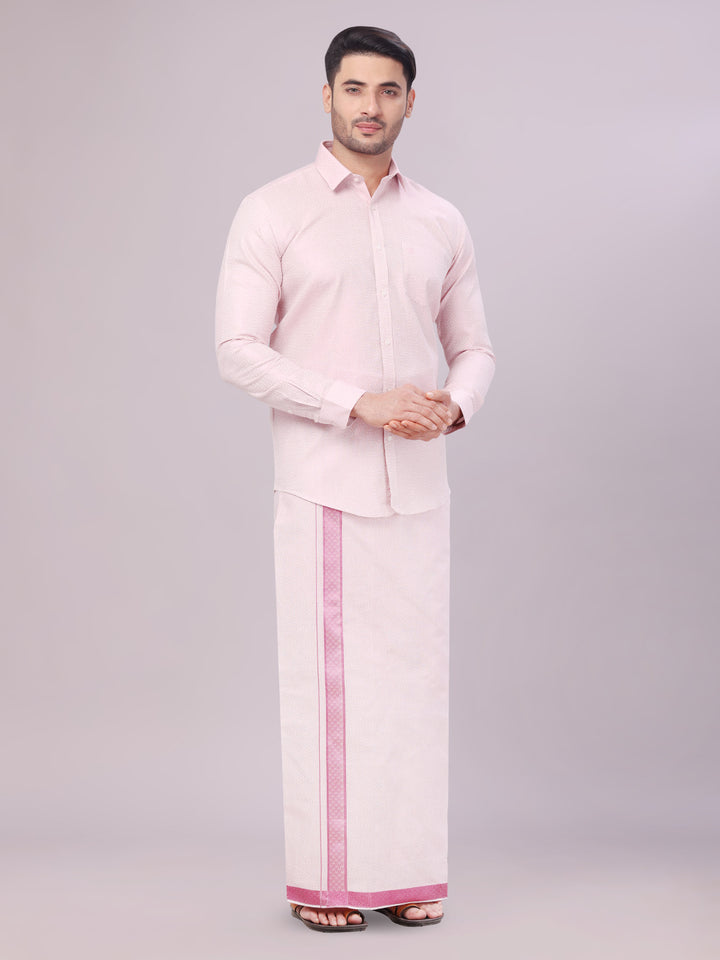 Mens Rose Tissue Jacquard Shirt with Matching Flexi Dhoti Combo Zeebra