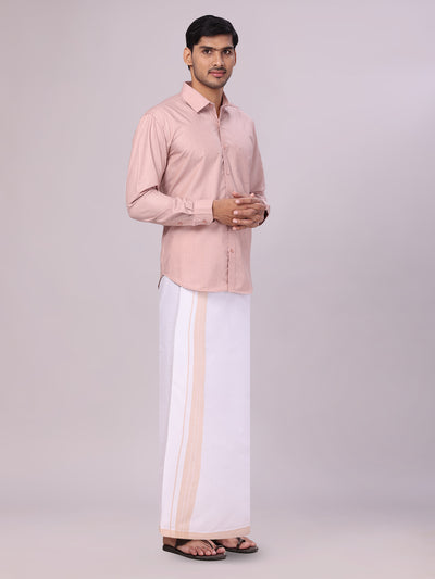 Men's Cotton Beige Matching Shirt and Dhoti Combo Luster side pose