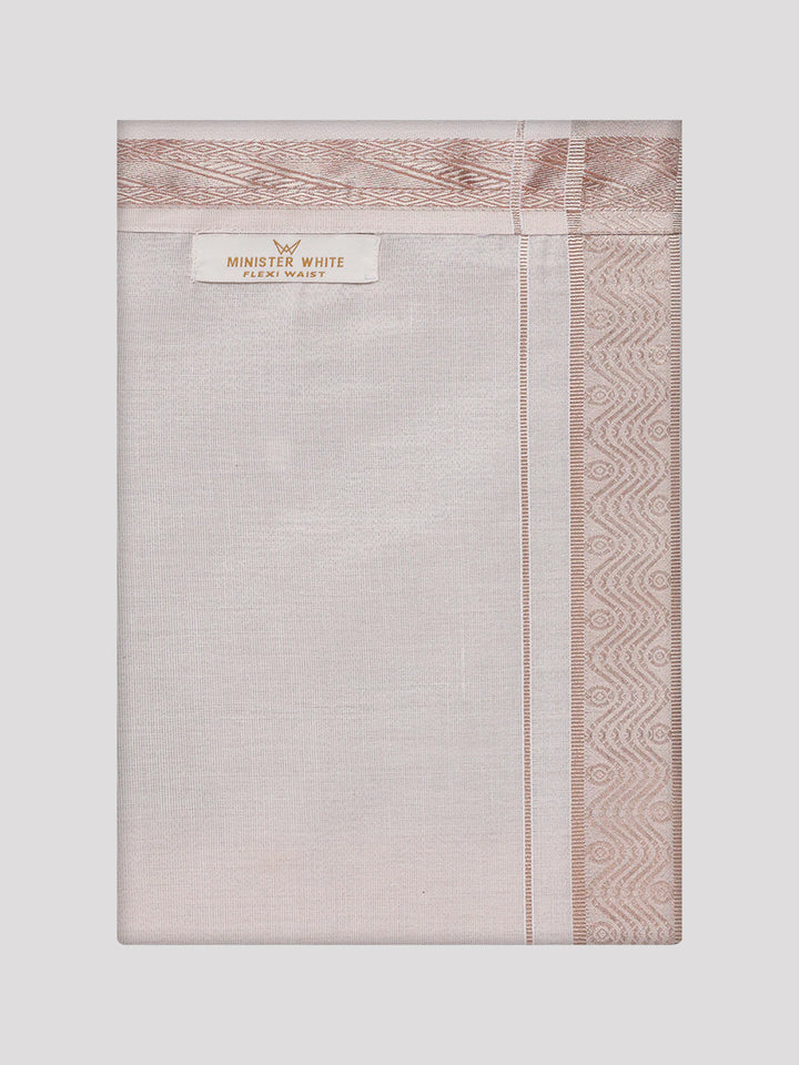 Mens Tissue Light Copper Shirt with Jacquard Fancy Border Flexi Dhoti Wedding Combo Nios