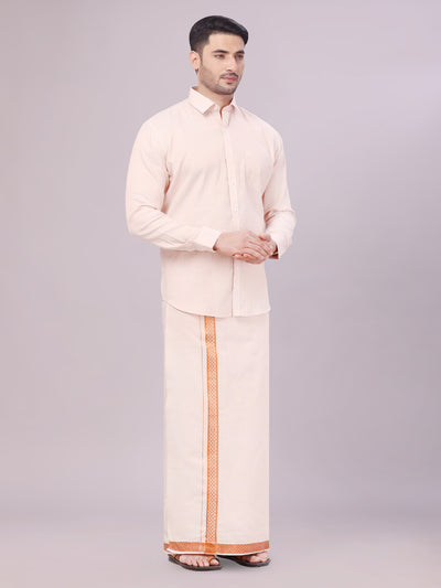 Men's Copper Tissue Jacquard Shirt with Matching Dhoti Combo Zeebra side pose