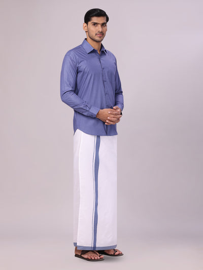 Mens Blue Color Shirt with Matching Border Dhoti Combo Casper