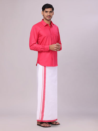 Men's Cotton Pink Matching Shirt and Dhoti Combo Luster side pose