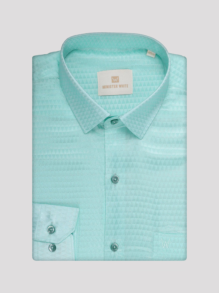 Mens Art Silk Mint Full Sleeves Shirt with 2 1/2" Copper Jari Border Dhoti Combo Nautica