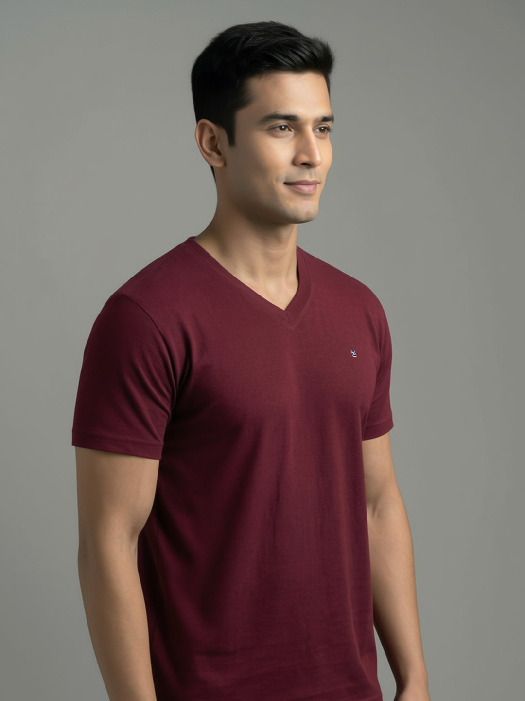 Men's Maroon Regular Fit V-Neck T-Shirt Caliber