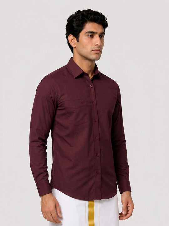Mens Cotton Regular Fit Maroon Colour Shirt Divine Touch
